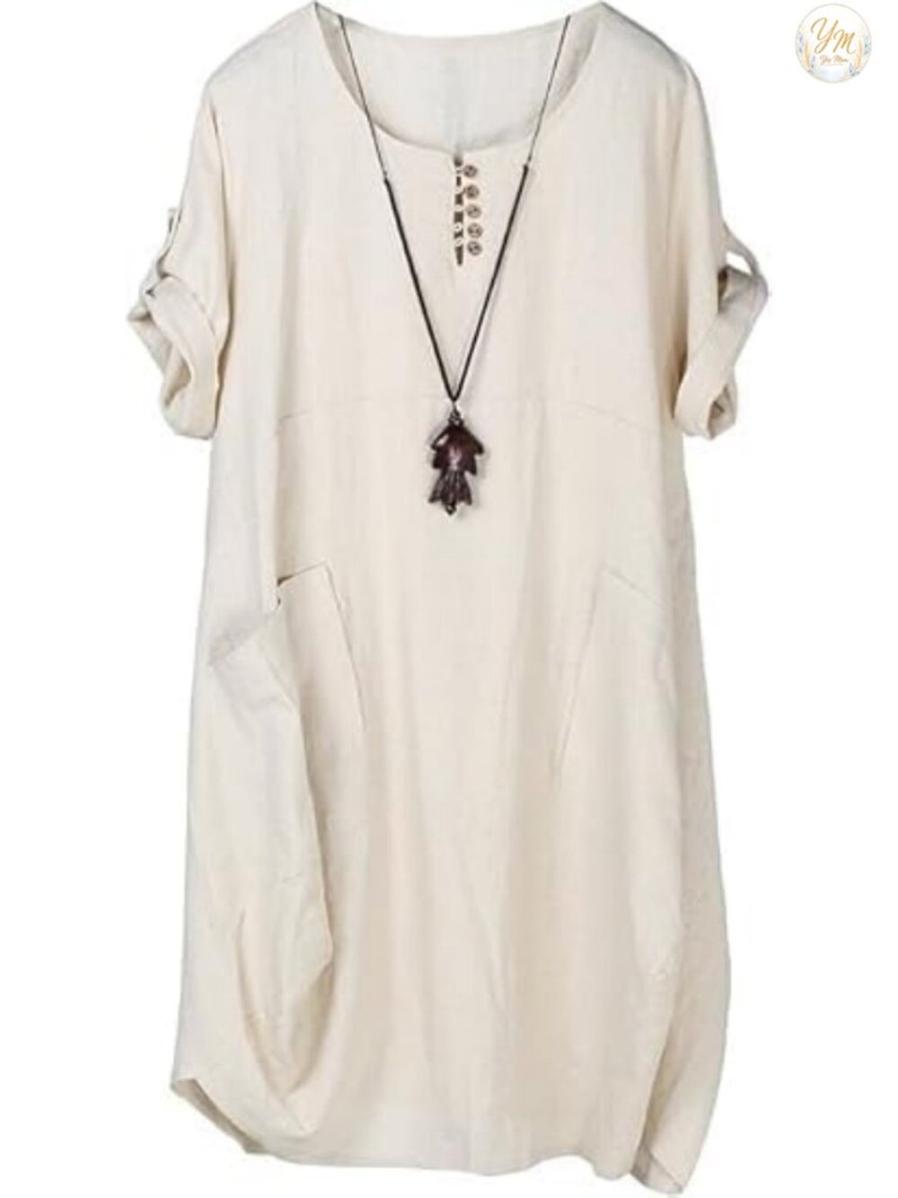 Ruffle Oversize Casual Midi Dress with Pockets Cotton-Linen